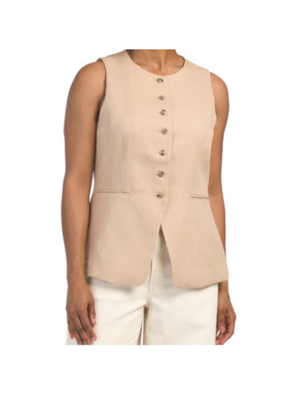 Tahari ASL Neutral Beige Sleeveless Button Vest